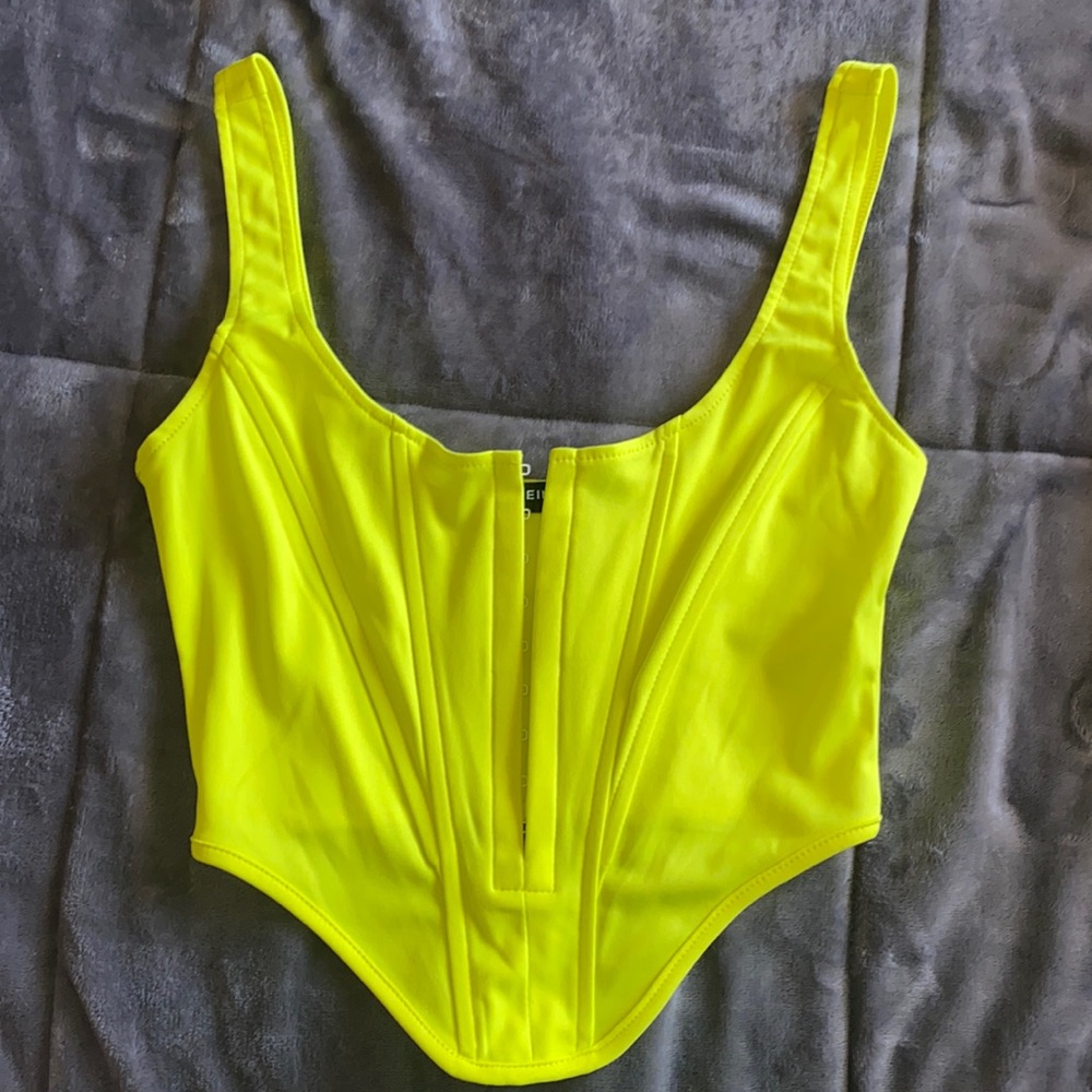 Shein Bright Neon Yellow Corset Top